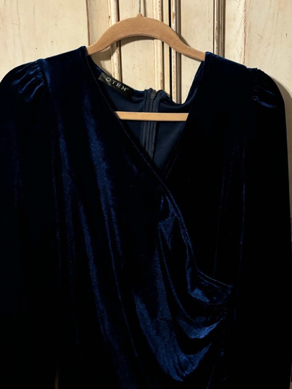 Oten Navy Velvet Long-Sleeve Draped Wrap Dress - Picture 7 of 7
